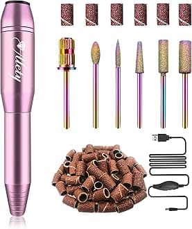 Electric Nail Drill Kit, Portable File for Acrylic Gel Nails, Professional Machine Efile Manicure Pedicure Tools with Iridescent Bits Home Salon Use, Pink