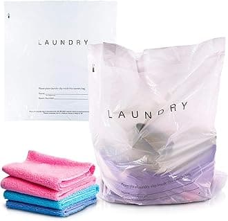 Disposable Travel Laundry Bags for Dirty Clothes, 18x19x4 Inch. 1000 Pack White Hotel Plastic Laundry Bags, 0.9 Mil. Semi-Translucent Plastic Disposable Drawstring Bags with Write On Block