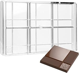 CM 3840 Louis Amado Clear Polycarbonate Chocolate Mold Candy Mould with 6 Grooved-Square-with-Heart Cavities, Each 80mm x 80mm x 10.8mm High