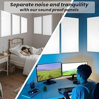 6 PCS Acoustic Panels, Large Soundproof Wall Panels, Professional Fiberglass Sound Absorbing Panels, 23.6x11.8 Inches Sound Proof Foam Panels for Walls, Studio Home Offices (White)