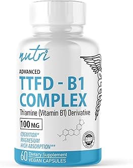 Nature's Fusions TTFD Thiamine B1 Supplement - 100mg 60 Servings - with 8mg Magnesium - No Toxic Fillers - TTFD Thiamine Tetrahydrofurfuryl Disulfide - Third Party Lab Tested - Nutri Supplements