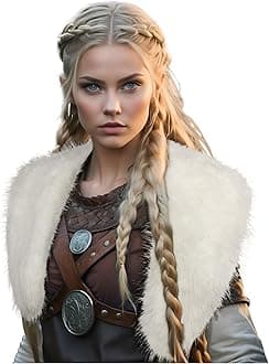 L'VOW Viking Fur Collar Faux Fur Shawl Shoulder Fur Wrap Scarf Women Halloween Barbarian Cosplay Costume Accessory