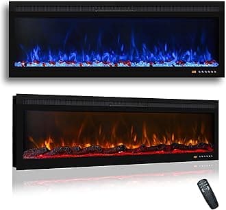 Wall Mounted Electric Fireplace 50 Inches, 1500W/750W, Compatible with Remote Control, 169 Flame Color Combinations, Timer& Low Noise Electric Fireplace Insert, Black