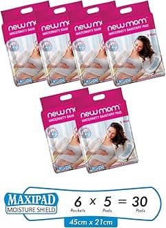 Newmom Disposable Maternity pads - Maxi, Pack of 5 * 6 | For Heavy Bleeding Post Delivery | Super Absorbent and Leak Proof | Soft and Non-irritating | For Extra Heavy Flow and Urine Incontinence