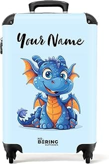 Children's Luggage Kids Suitcase for Boys - Personalised Lightweight Cabin Suitcase on Wheels - Young Blue-Orange Dragon - 55x40x20cm - Hard Shell Trolley - 20" - 10kg