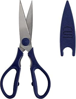 Kitchen Scissors- Stainless Steel Kitchen Shears, Cooking Scissors for Cutting Meat, Chicken, Herbs and Produce with Blade Cover and Soft Grip Handles (Blue)