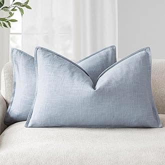 Foindtower Pack of 2, Decorative Linen Soild Throw Pillow Covers Soft Accent Lumbar Cushion Case Boho Farmhouse Pillowcase for Chair Couch Sofa Bedroom Living Room Home Decor 12 x 20 Inch Sky Blue