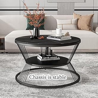 Metal Base Handmade Round Coffee/Nesting/Side/Center Table With Marble Finish Wooden White Top For Living Room/Drawing Room/Balcony Gold (Black)