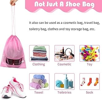 Shoe Bags for Travel, Drawstring Travel Shoe Bags for Packing, Dustproof Portable Travel Shoe Storage Bag for Men and Women, Pink, XL, 10 Pack