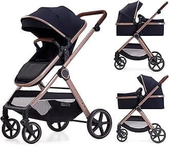 2 in 1 Baby Stroller, Newborn Infant Toddler Convertible Bassinet Pram Stroller for 0-36 Months Old Babies (Black)