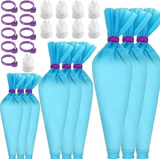 GEMLON Reusable Piping Bags Set – Silicone Pastry Bag, Icing Bag for Cake Decorating – Baking Tools Kit with 3X (12’’+14’’+16’’) Bags, 9 Tip Couplers, 9 Frosting Bag Ties, Cupcake Decorations Supplies