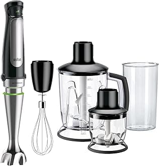Braun MultiQuick 7 MQ7045X Hand Blender 1000W with Beaker, 1.25L Blender, Chopper, Whisk, ActiveBlade, SmartSpeed, PowerBell Plus, SplashControl - Chopping, Masala Grinding, Puree, Smoothie, Soup