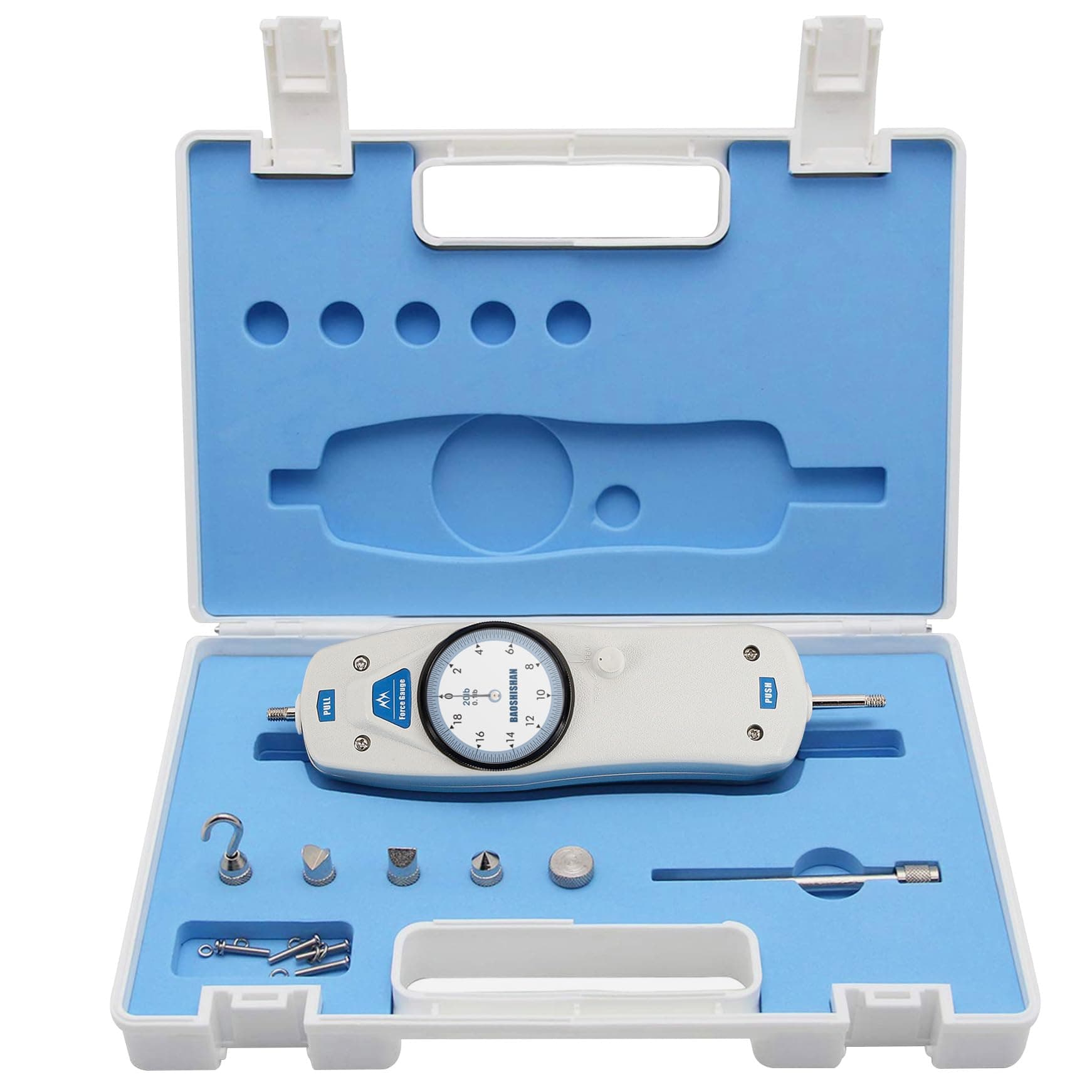 BAOSHISHAN 20lb Push Pull Force Gauge Force Tester Meter with Calibration Certificate and Carrying Case, for Tension and Compression Load Plug Force Destructive Tests DL-20LB