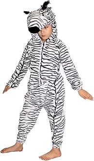 Kaku Fancy Dresses Fleece Zebra Wild Animal Costume For Kids - Black & White, 3-4 Years | Animal Fancy Dress For Boys & Girls