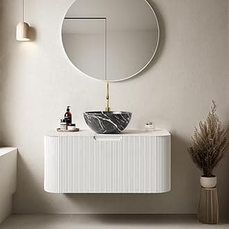 30" Floating Bathroom Vanity with Sink, Modern Bathroom Cabinet with Ultra-Thin Ceramic Basin and Marble Top, Extra Large Storage Drawer, Soft-Close Design, White with Black