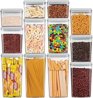 Pop Airtight Food Storage Containers with Lids for Kitchen Pantry Organizing Stackable Container for Cereal Snack Flour Sugar Coffee Spaghetti -12 Pcs(1.2, 2.0, 2.7, 3.3qt)*3