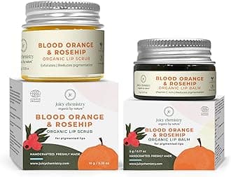 Iconic Lip Duo Kit: Blood Orange & Rosehip Lip Balm (5g) & Lip Scrub (10g). Hydrates, exfoliates, and nourishes pigmented lips with natural ceramides for soft, smooth lips