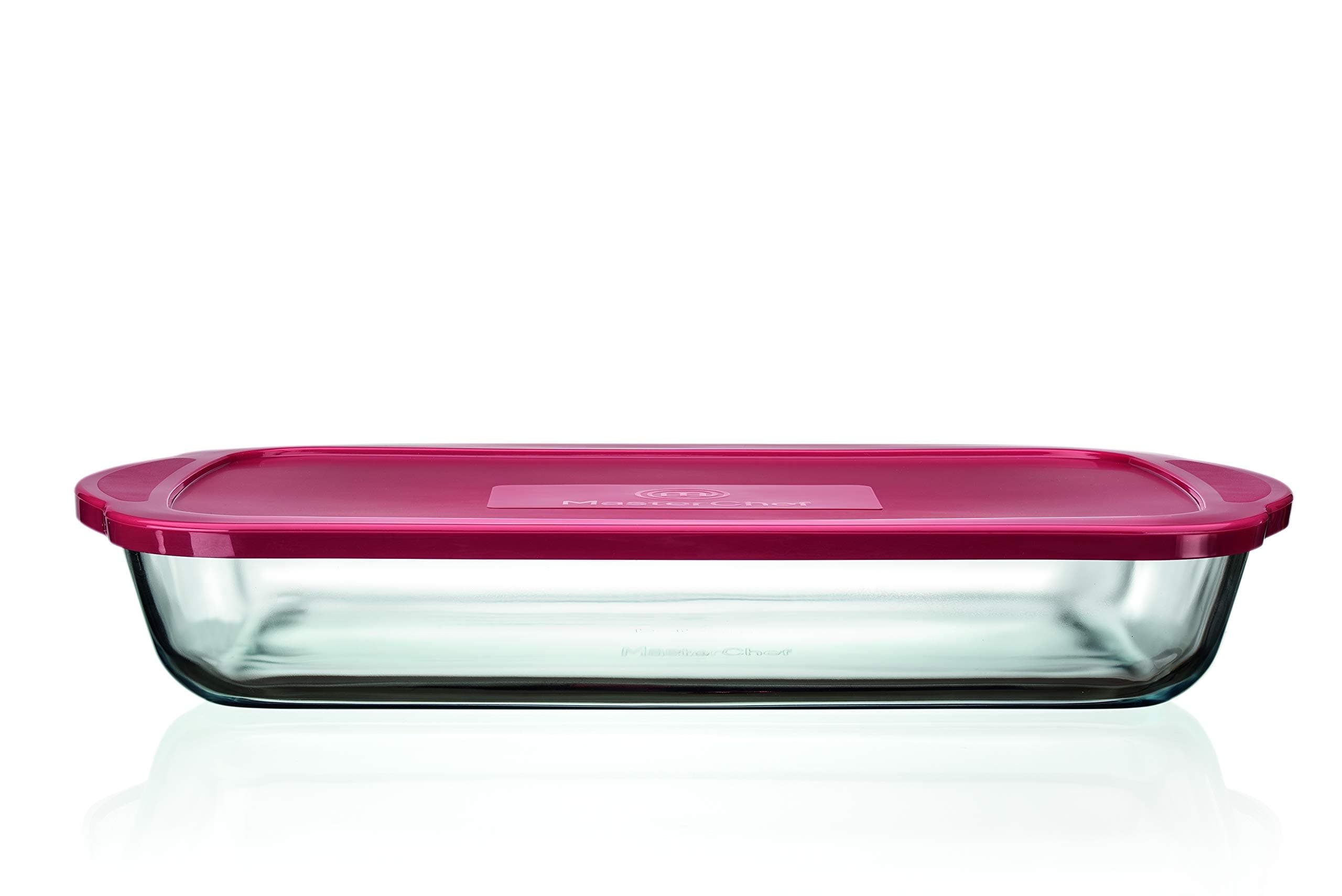 MasterChef Cook and Store - Rectangular Glass Storage Dish with Red Plastic Lid - 40 x 25cm, 3.95L
