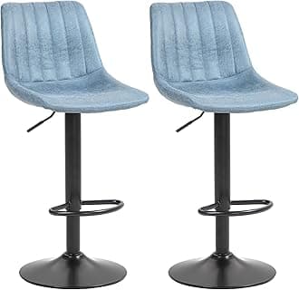 HOMCOM Modern Bar Stools Set of 2, Height Adjustable Swivel Bar Chairs with Backrest, Gas Lift and Footrest, Leathaire Barstools for Breakfast Counter, Kitchen Island, Blue