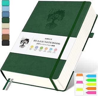 A5 Lined Journal Notebook, 370 Numbered Pages Thick Leather Journal for Writing, College Ruled Hardcover Notebook for Work,School with 100gsm Paper, Writing Journal for Women,Men (5.75" x 8.38" Green)