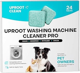 Uproot Clean Washing Machine Cleaner Tablets - 24 Pack for a 12 Month Supply. Formulated for Pet Owners. Compatible with HE, Top & Front Load. Easily Removes Residue, Grime, and Odors. Septic Safe.