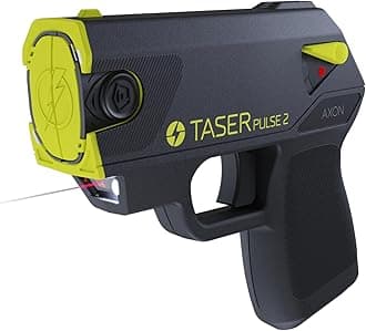 TASER Pulse 2 Self-Defense Device with Painful 63 µC Stun Charge, Compact 8oz Full Muscle Lock-Up with 2 Cartridges with 15 Foot Range, Rugged Carry Case, Battery, Practice Target, Protective Sleeve