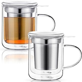 2 Pcs Personal Tea Maker - Insulated Borosilicate Glass Infusion Mug Cup With Lid, 8 oz Heatproof Infuser