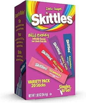 Skittles Singles To Go Variety Pack, Watertok Powdered Drink Mix, Zero Sugar, Low Calorie, Includes 4 Flavors, 1 Box (20 Single Servings) (Wild Berry)