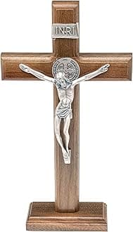 Intercession Crucifix Wall and Table Wooden Crucifix (10" - Antique Silver)