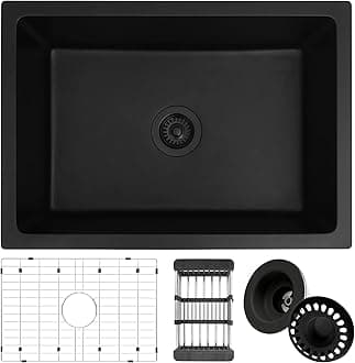 Black Undermount Kitchen Sink, 27" x 18" x 9" Matte Black Granite Composite Kitchen Sinks, 2718 Single Bowl Small Kitchens Sink with Accessories