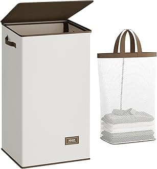 SOLEDI Clothes Hamper with Lid - 100L XL - Large Laundry Basket with Removable Bag, Collapsible Laundry Baskets, Convenient Storage - Hampers for Laundry for Bedroom, Bathroom, Closet, Dorm, Off-White