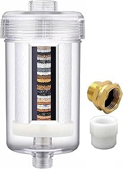 1 Micron High Density Washing Machine Water Filter, Washer Water Filter System, For Washing Machine, Heater, RV, > 99.5% Removes Chlorine Fluorine,Heavy Metals, Reusable ACF Shower Filter