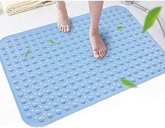 Extra Wide 90x60CM Non-Slip Soft Bath Mat Anti Slip TPR Shower Mat with Strong Suction Cups Non Skid Mats for Bathroom Toilet Hotel, Anti-Bacterial Safety Bathtub Mat,Blue