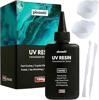 Piccassio UV Resin - Upgrade Clear Hard Type UV Resin - Rapid Curing Craft Resin - Jewelry Making, Keychains, Earrings, Clear-Cast Parts in Minutes - Use with UV Light - UV Lamp or Sunlight (100g)