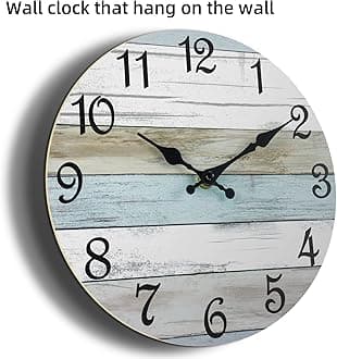 CHYLIN Wall Clock 14 Inch Bathroom Clock, Rustic Wall Clocks Battery Operated, Silent Non Ticking Wooden Coastal Beach Clock for Kitchen, Living Room, Bedroom, Office (White)