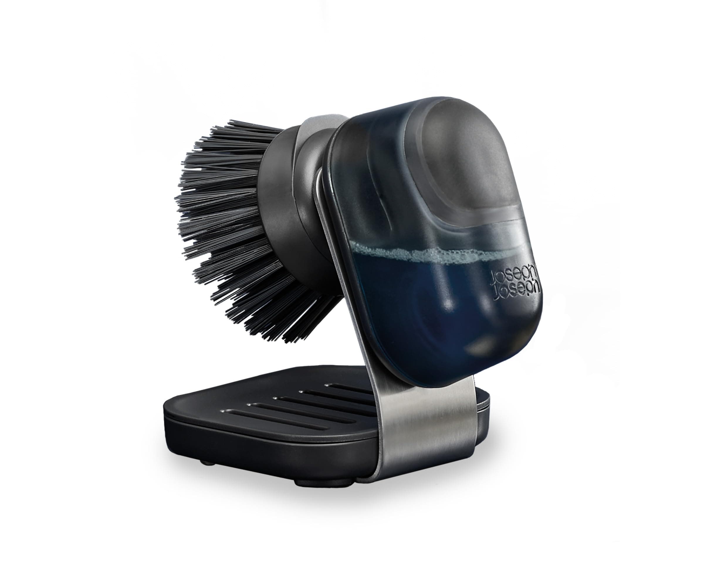 Joseph Joseph SinkTech Soap-Dispensing Palm Brush with Replaceable Head and Stainless-Steel Stand Drip Tray
