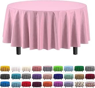 Exquisite 12-Pack Premium Plastic Tablecloth 84in. Round Table Cover - Pink