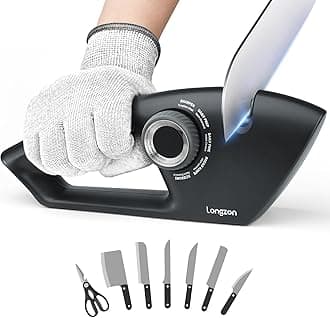 Longzon 6-in-1 Knife Sharpener 5 Stage for Serrated Knives, Scissors with Cut-Resistant Glove,Original Premium Polish Blades,Best Kitchen Knife Sharpener Repair & Restore Pocket Knife, Chefs knife