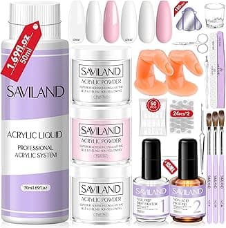 Acrylic Nail Kit for Beginners: White Pink Clear Acrylic Powder and Liquid Set with Nail Dehydrator Primer Brushes Forms Tips Tools Nails Kit Acrylic Set with Everything Home DIY