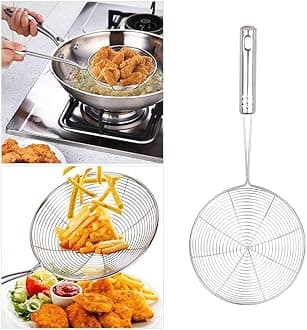 Garden of Arts Stylish Stainless Steel Spider Strainer Skimmer ladle for Cooking Frying Food. Medium Size.