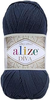 Alize Diva Silk Effect 100% Microfiber Acrylic Yarn 1 Ball skeins 100gr 383yds Color (361 - Navy)