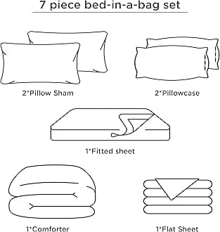 Bedsure Full Comforter Set 7 Pieces, Blue Striped Bedding Set for All Seasons, Reversible, Cationic Dyeing Bed in a Bag with Comforter, Sheets, Pillowcases & Shams