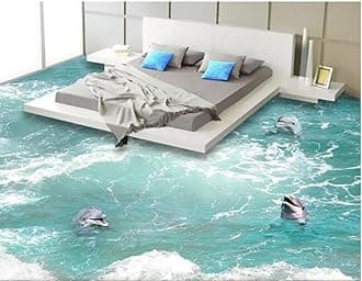 Wall Mural Wallpaper 47 x 32 inch (Width x Height) 3D Flooring Custom Waterproof 3D PVC Flooring Waves a Dolphin 3D