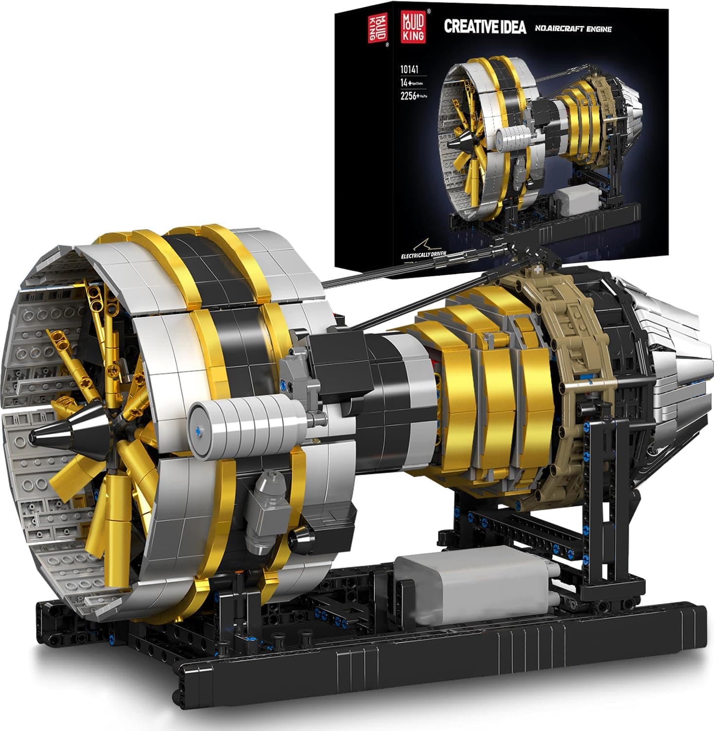 Mould King 10141 MOC Technic Airplane Engine Block Kit Technology Building Blocks Kit with Motor and Battery Box Aviation Engine (2256+) Adult Blocks