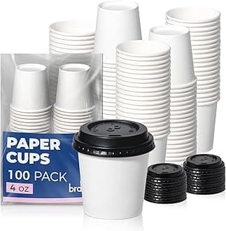 Fit Meal Prep 100 Pack 4 oz Disposable Coffee Cups with Lids, Premium To Go Paper Cups, Leak Proof Hot Coffee Cups with Lids for Travel, Office, Hot/Cold Beverages (Black Lids)
