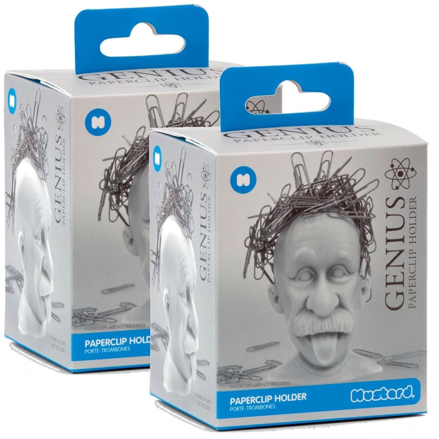(Set/2) Desktop Genius Einstein Bald Headed 3.75" Magnetic Paper Clip Holder