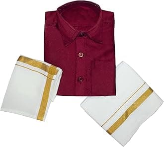 NITHILA CREATIONS Boys Traditional Adjustable Lungi Dhoti Shirt Mundu Set (CMonly-$)