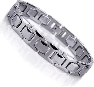 Urban Jewelry Stunning Solid Tungsten Link Bracelet for Men Polished Pyramid, Puzzle, Ceramic Style (Silver, Black, 18K Gold Plated Option)