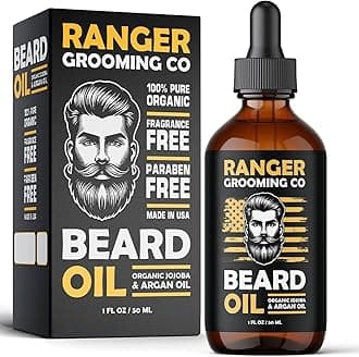 Leven Rose Ranger Grooming Unscented Beard Oil for Men - Organic Jojoba & Argan Oil - Fragrance Free - Made in USA - 1 FL OZ / 30 ML