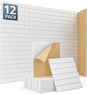 Kuchoow Acoustic Sound Absorbing Self Adhesive Brick Felt Wall Panels for Studio Office, 12 Pack White Acoustic Treatment Tiles for Ceiling Decorative Boards for Bedroom Gaming Room 12''×12''×0.4''
